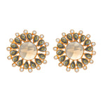 Nuyug 22K Gold Plated Faux Smoky Quartz & Crystal Studded Contemporary Floral Studs | Grocsy