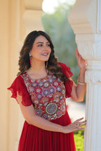 Joban Fashion Maroon Georgette Sequence Embroidery Work Gown | Grocsy