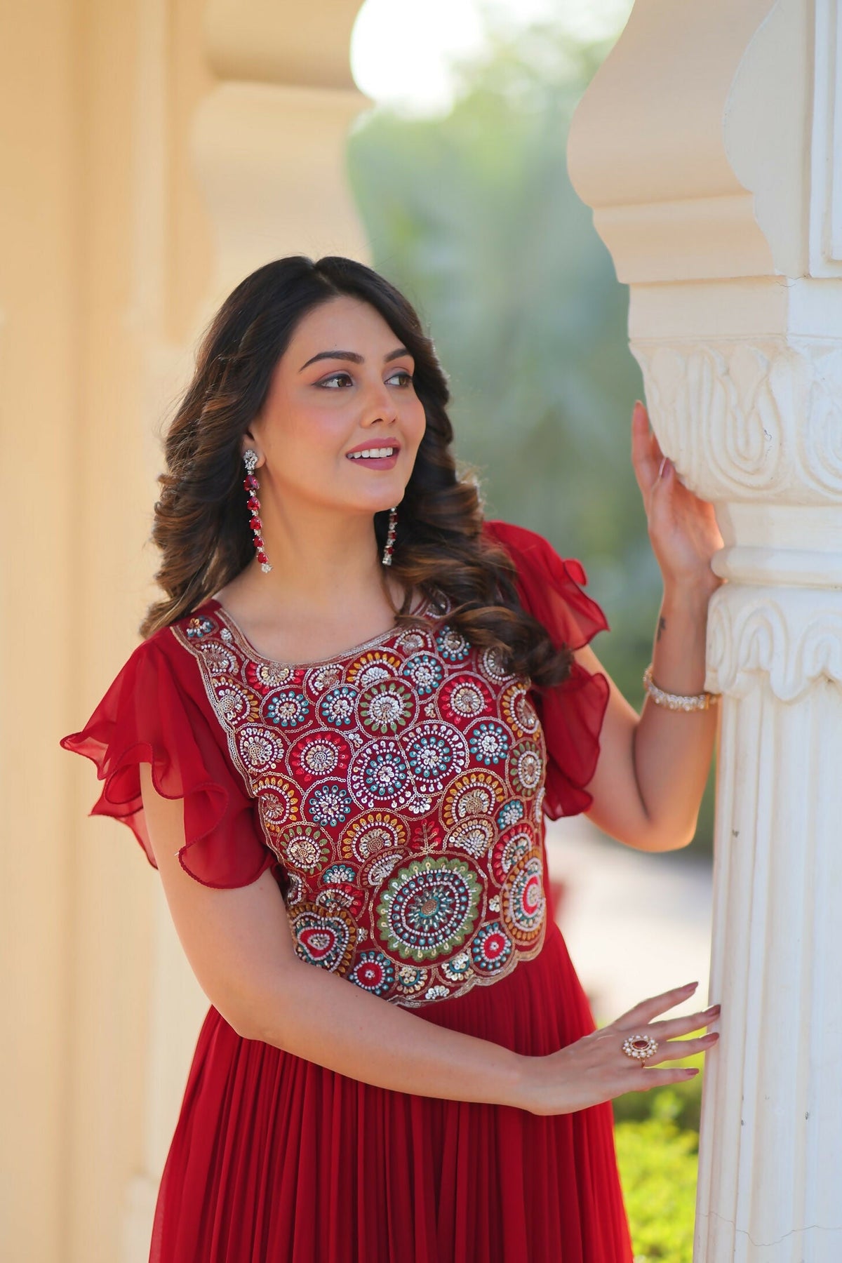 Joban Fashion Maroon Georgette Sequence Embroidery Work Gown | Grocsy