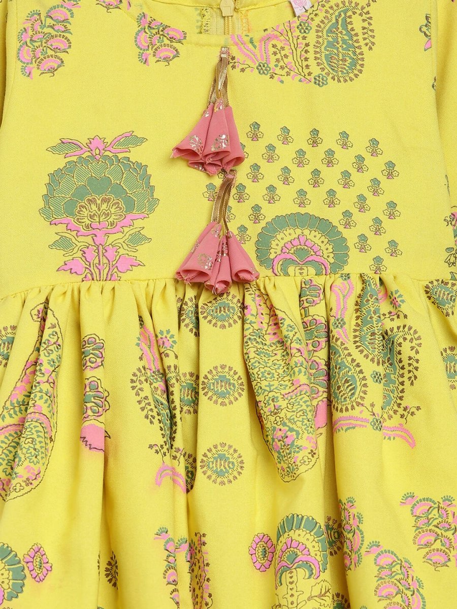 Ahalyaa Mustard Rayon Printed Kids Kurta Palazzo Sets For Kids For Girls | Grocsy