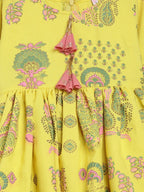 Ahalyaa Mustard Rayon Printed Kids Kurta Palazzo Sets For Kids For Girls | Grocsy