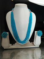 Inhanns Bloom Handmade Beaded Necklace With Earrings - 12 Layers - Skey Blue Necklace Set | Grocsy