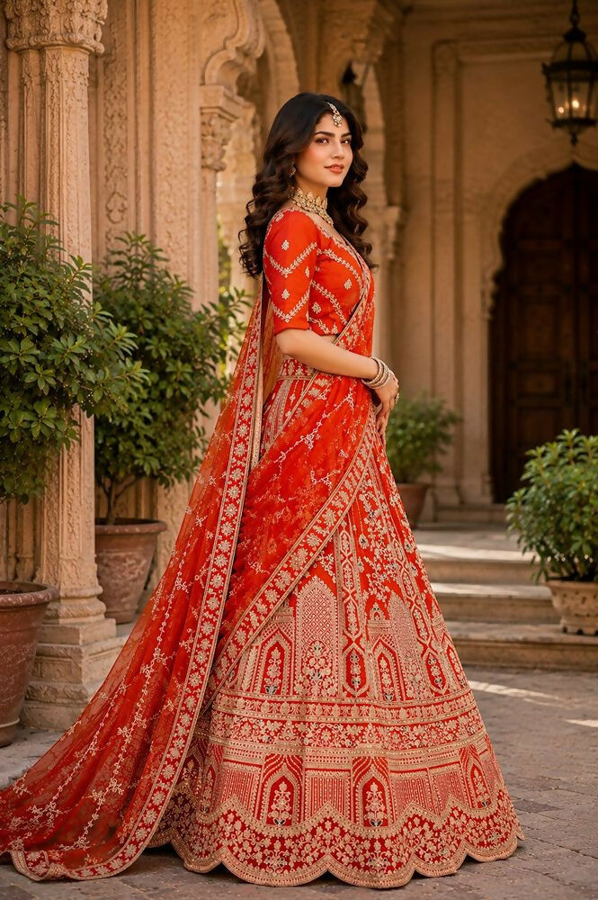 Lehenga Mart Orange Designer Wedding Wear Lehenga Choli | Grocsy