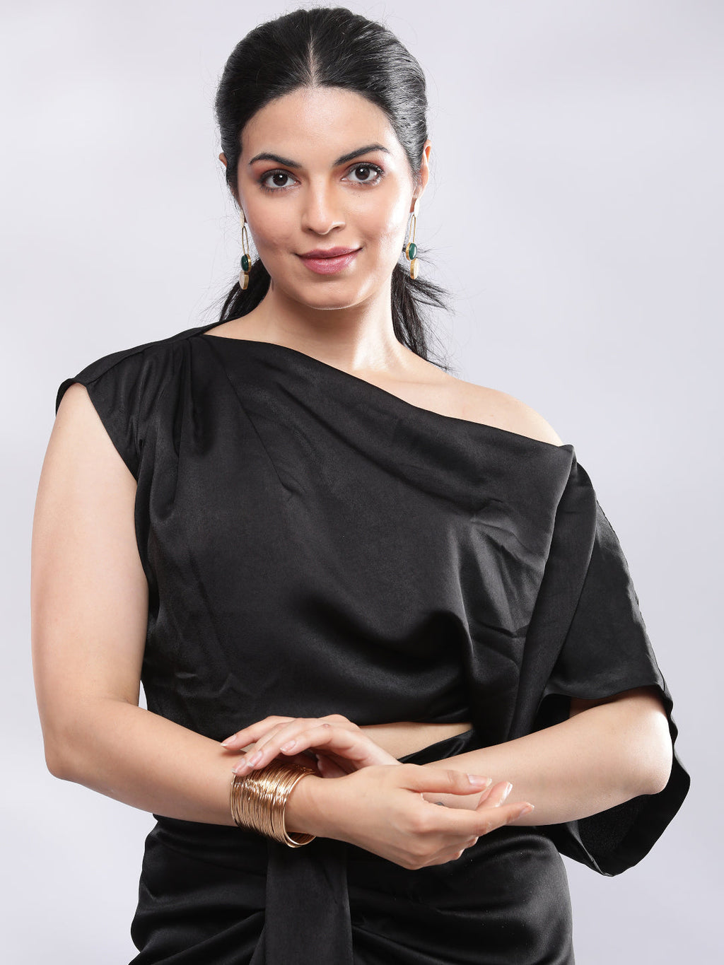 BohoJazz One Shoulder Drape Cowl Top - Black | Grocsy