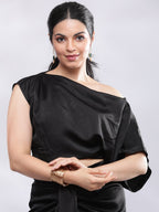 BohoJazz One Shoulder Drape Cowl Top - Black | Grocsy