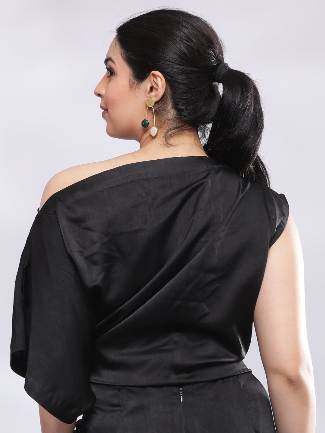 BohoJazz One Shoulder Drape Cowl Top - Black | Grocsy