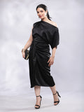 BohoJazz One Shoulder Drape Cowl Top - Black | Grocsy