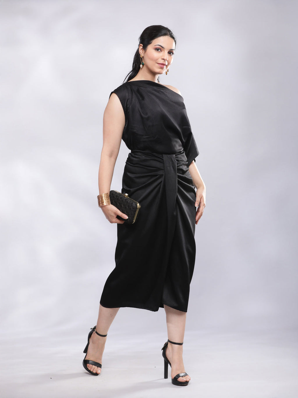 BohoJazz One Shoulder Drape Cowl Top - Black | Grocsy