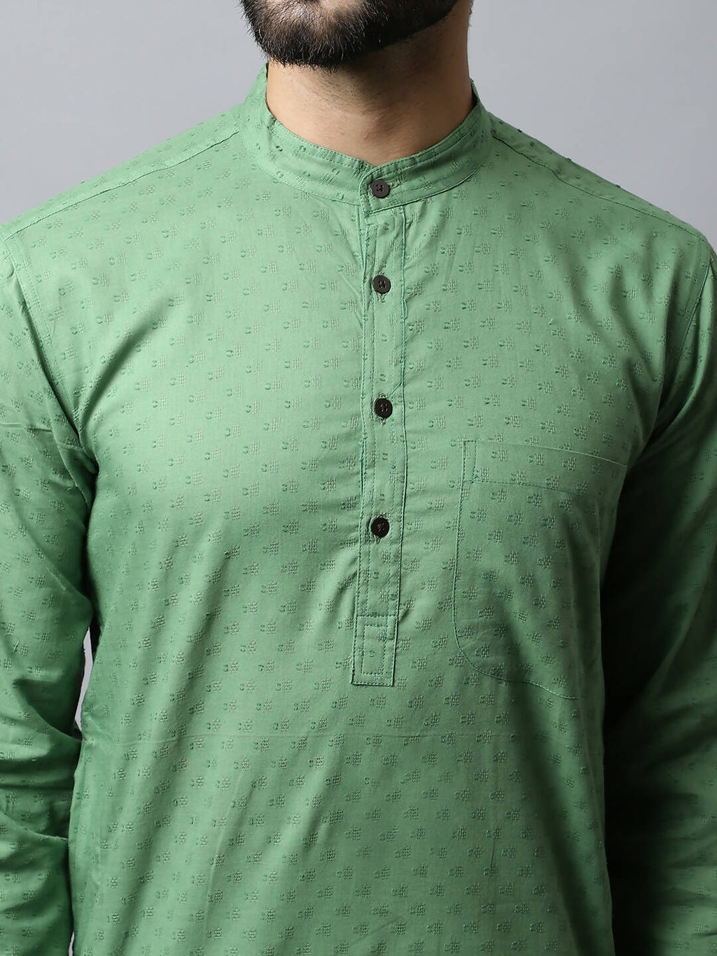 Even Apparels Green Color Pure Cotton Men's Kurta With Band Collar (SLD073) | Grocsy