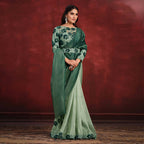 Sea Green Banarasi Crush Silk Sequence Thread & Stone Work/ Texture Pallu Saree - Mohmanthan Kimiya | Grocsy