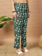 Vamika Poly Rayon Printed Bottle Green Party Wear/Casual Wear/Office Wear Kurta Set/Suit | Grocsy