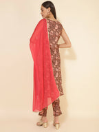 Janasya Women's Brown Crepe Digital Floral Printed Festive Straight Kurta Set | Grocsy