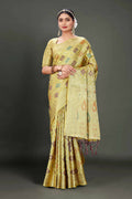 Olive Soft Organza Woven Design Saree With Unstitched Blouse Piece - Zaara | Grocsy