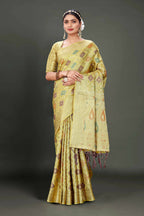 Olive Soft Organza Woven Design Saree With Unstitched Blouse Piece - Zaara | Grocsy