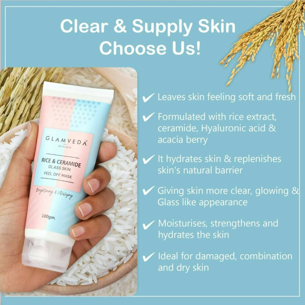 Glamveda Rice & Ceramide Korean Glass Skin Peel Off Mask | Grocsy