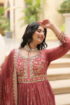 Joban Fashion Coffee Georgette Sequence Embroidery Work Kurta Set | Grocsy