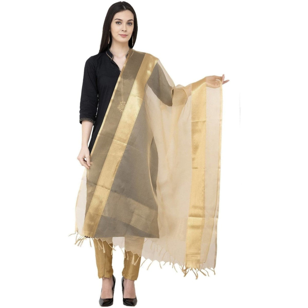 A R Silk VNS Tissue Zari Fancy Dupatta Golden Color Dupatta or Chunni | Grocsy