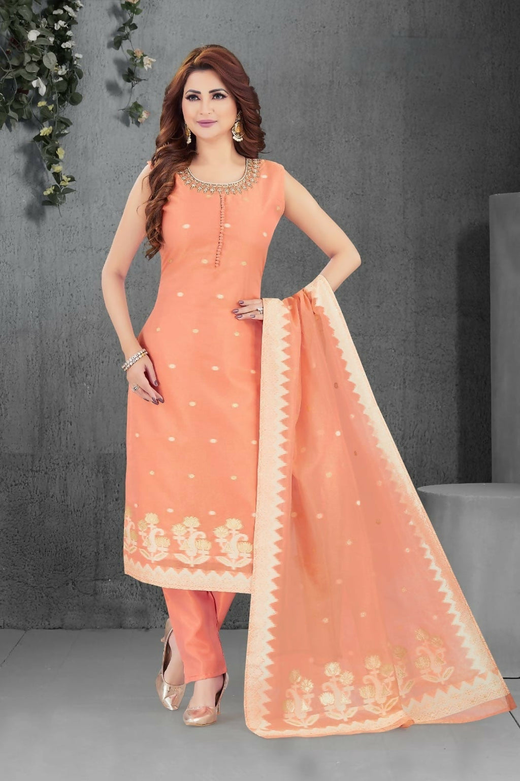 Joban Fashion Jacquard Orange Color Kurta Set | Grocsy