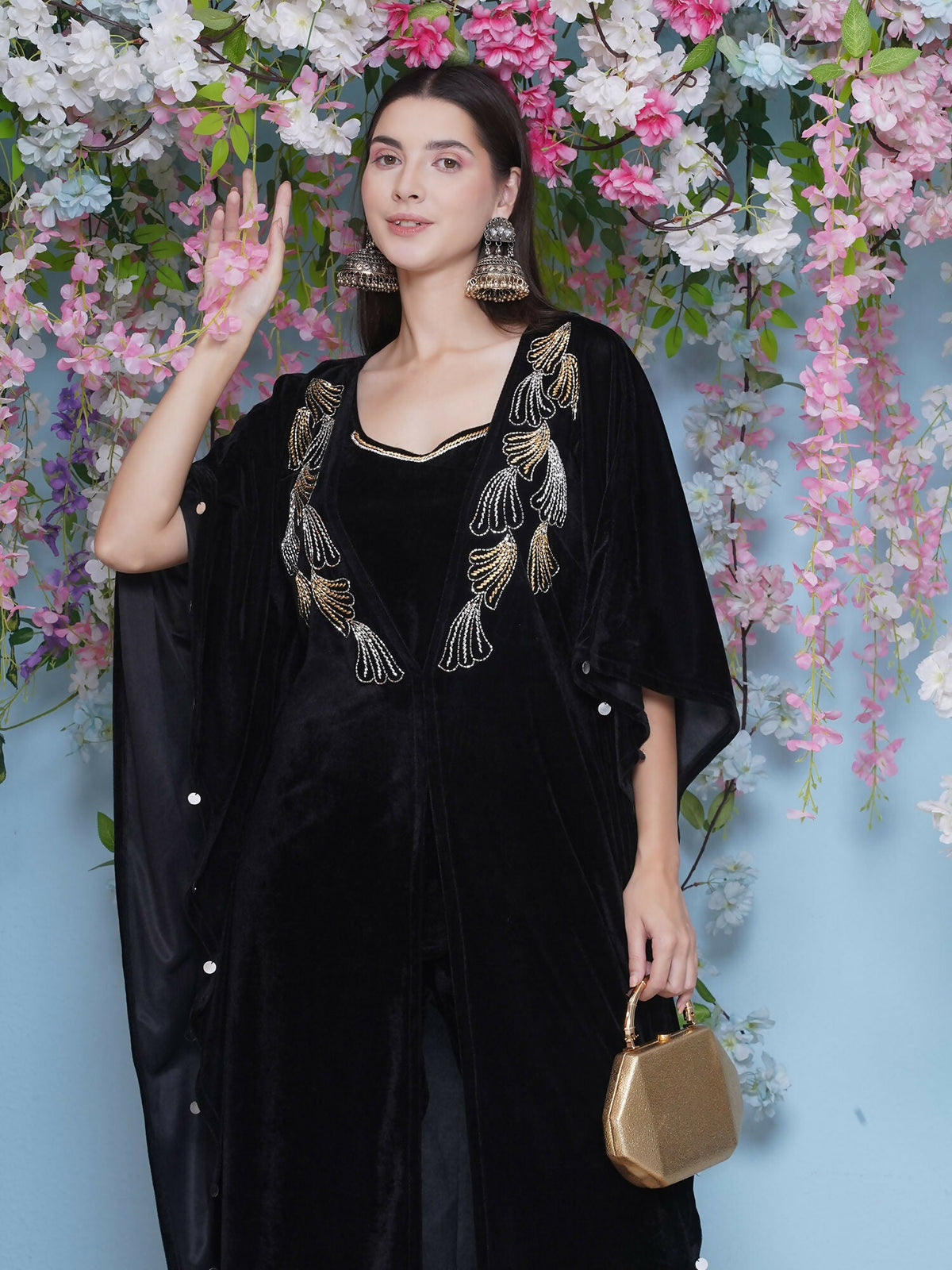 Joban Fashion Black Hand Embellished Kaftaan with ineer and Pant | Grocsy