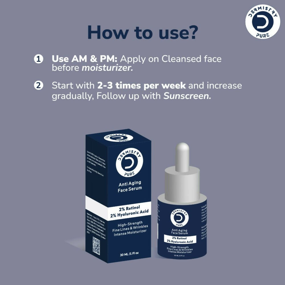 Dermistry Pure 2% Retinol 2% Hyaluronic Acid Anti Aging Moisturizer Fine Lines Wrinkles Face Serum | Grocsy