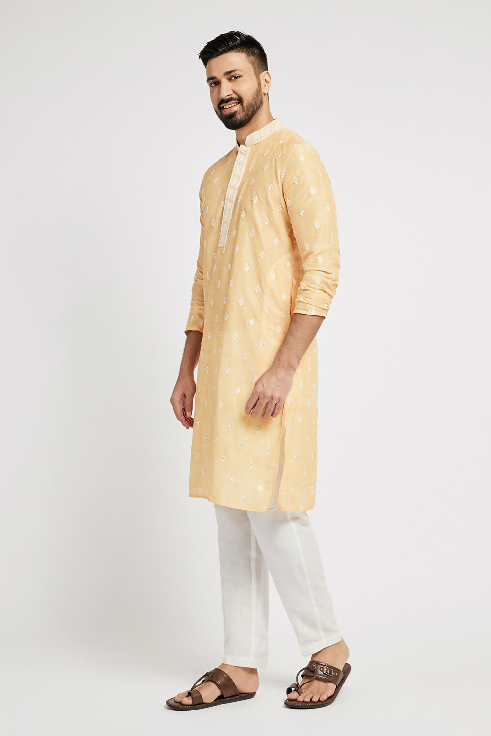 Ethnic India Yellow Men's Kurta Ethnic Motifs Polyester | Grocsy