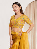 Joban Fashion Yellow Viscose Rayon Padded Blouse With V Neck Elbow Sleeves | Grocsy