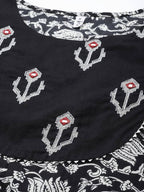 Yufta Black & Off-White Ethnic Screen Print Cotton Straight Kurta Palazzo & Dupatta | Grocsy