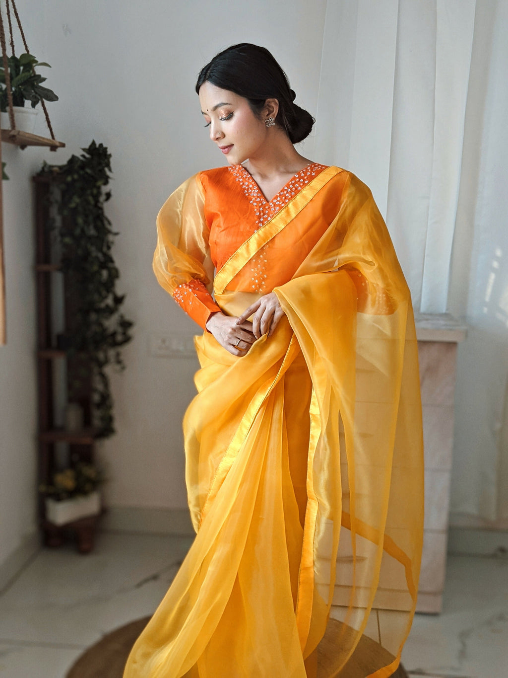 Vamsee Vasu Yellow Organza Saree | Grocsy