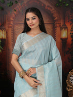 Shree Shyam Fashion Organza Sky Blue Saree | Grocsy