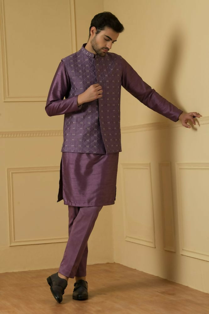 Purplebee Nehru Jacket Set by Hilo Design | Grocsy