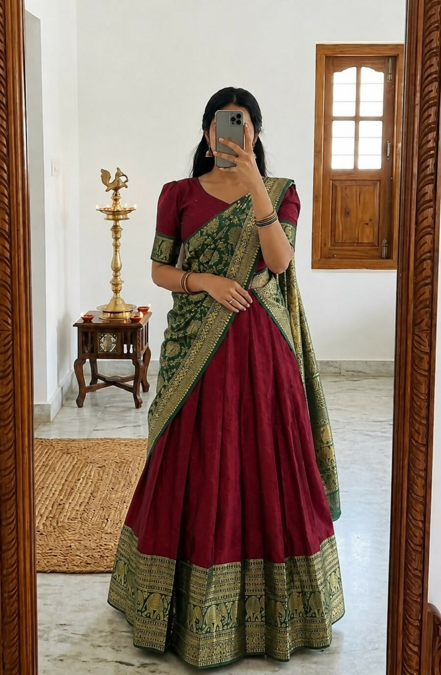 Teeya Creation Maroon Traditional Lehenga Choli Set Featuring Intricate Purple and Gold Zari Detailing | Grocsy