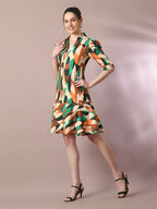 Myshka Women's Multi Printed Shirt Collar Fit and Flare Party Dress | Grocsy