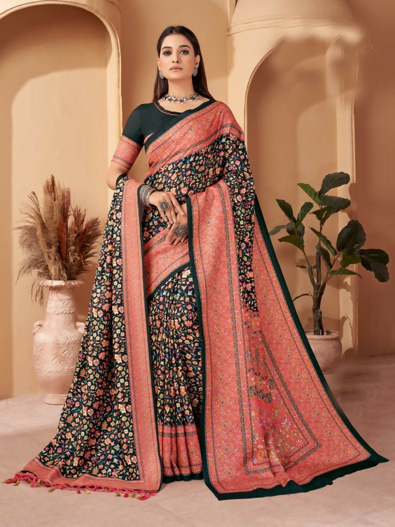 Aayaa Designer Winter Collection Printed Saree With Shawl - Multi Color | Grocsy