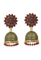 Mominos Fashion Joharkamal Kundan work Jhumka with Maroon Beads