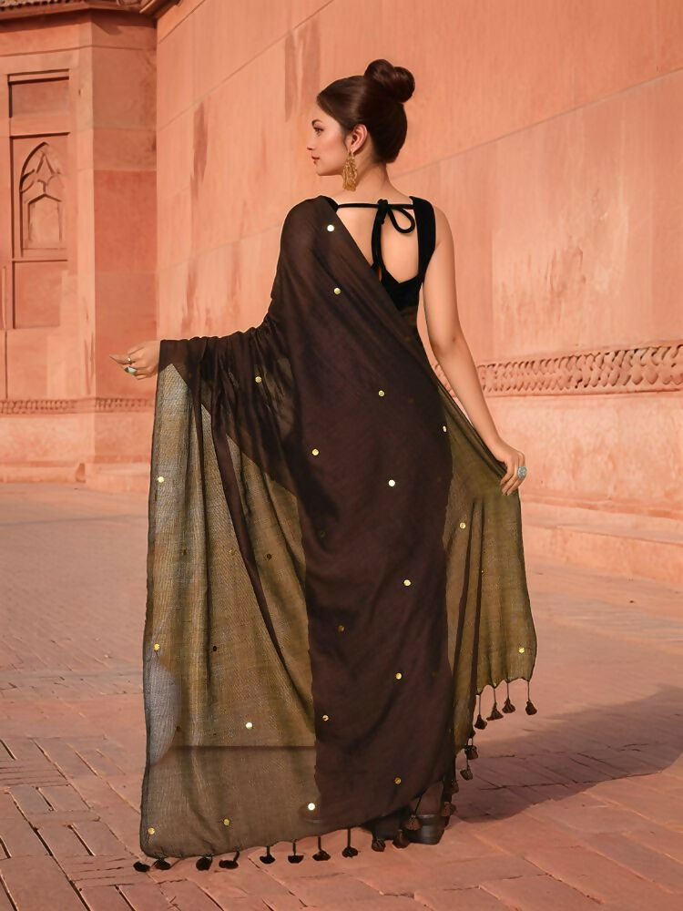 Joban Fashion Women Coffee Brown Trendy Cotton Saree | Grocsy