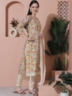 Jyoti Fashion Women's Multicolor Cotton Floral Digital Printed Kurta with Trouser & Dupatta | Grocsy
