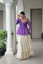 Teeya Creation Purple And White Colour Cotton Printed Navratri Lehenga Choli | Grocsy