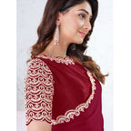 Red Pure Crepe Silk Moti With Hand Work Saree With Unstitched Blouse - Norita Swaraa | Grocsy