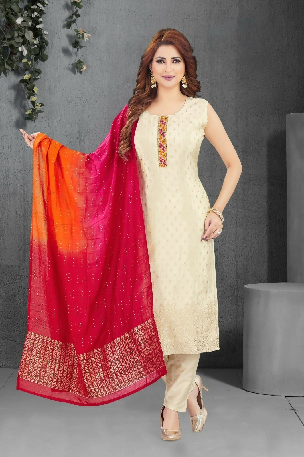 Joban Fashion Jacquard Cream Color Kurta Set | Grocsy