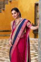 PR Fashion Pink Poly Cotton Printed With Zari Weaving Work Saree | Grocsy