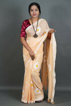 Exclusive Collection Cream Pure Cotton Saree With Sunflower Design | Grocsy
