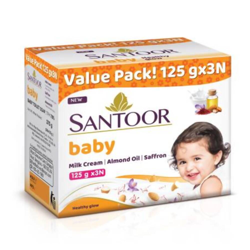 Santoor Baby Bathing Soap with Milk Cream, Saffron, & Almond Oil | Grocsy