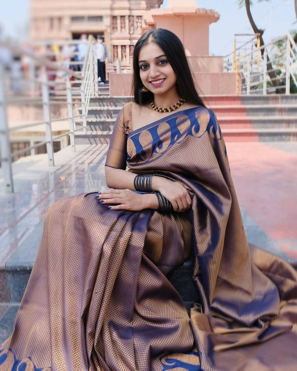 DEIANA'S Beautiful Designer Golden zari Soft Lichi Silk Saree - Blue | Grocsy