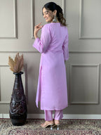 Lavender Viscose Chanderi Stitched Suit With Dupatta - Tanisha | Grocsy