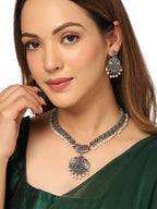 NVR Women Stone Studded Oxidised Silver Jewellery Set | Grocsy