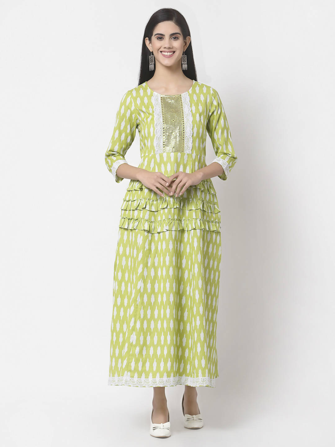 Myshka Women's Pure Cotton Printed 3/4 Sleeve Dress | Grocsy