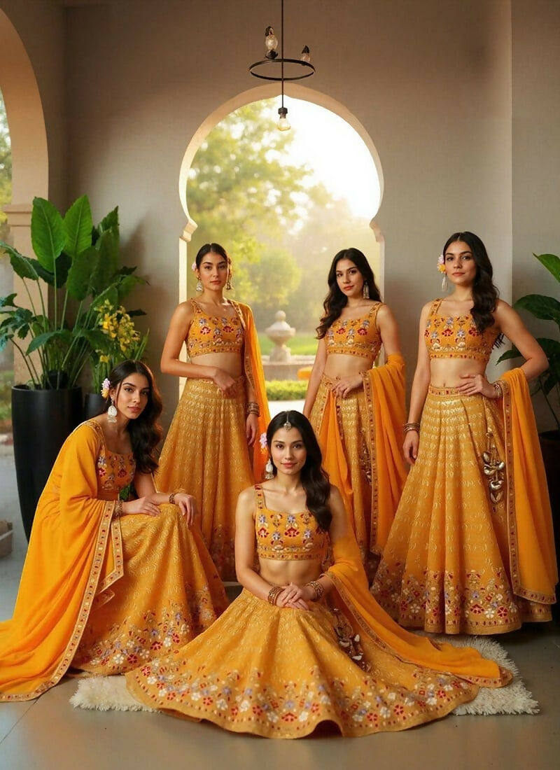 Lehenga Mart Musterd Faux Georgette Designer Bollywood Style Wedding Wear Lehenga Choli | Grocsy