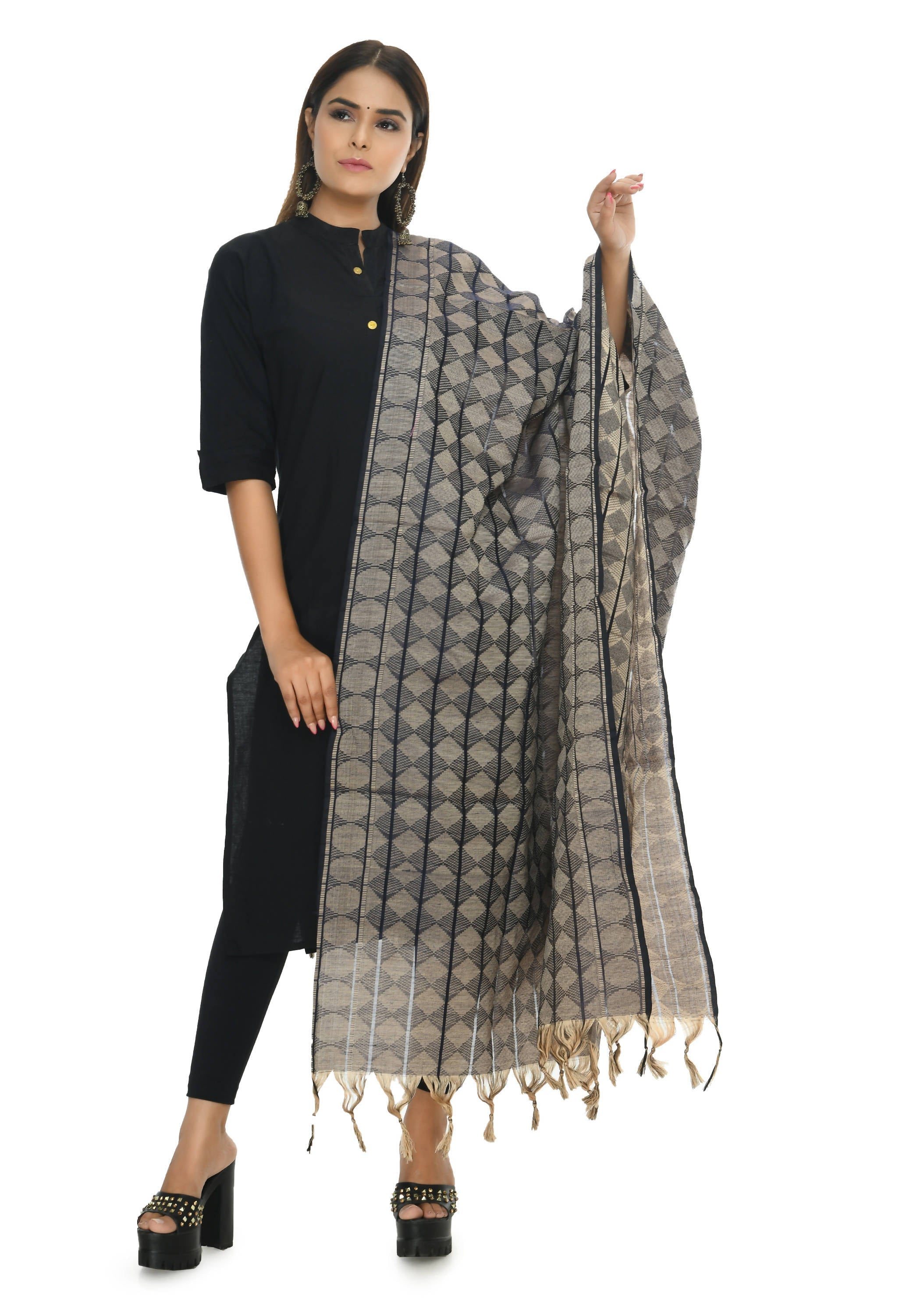 Mominos Fashion Moeza Beautiful Handloom Cotton Navy Blue Dupatta | Grocsy