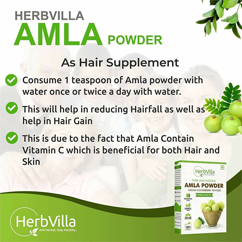 Herbvilla Amla (Indian Gooseberry) Powder For Hair Growth | Grocsy