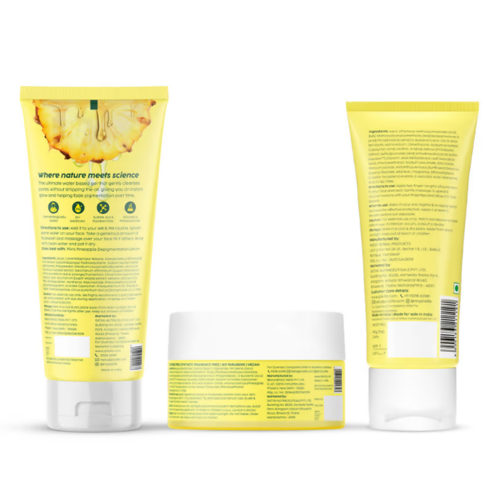 PLIX The Plant Fix Pineapple De-pigmentation Regime Juicy Face Wash, Smoothie Moisturizer & Dewy Sunscreen | Grocsy